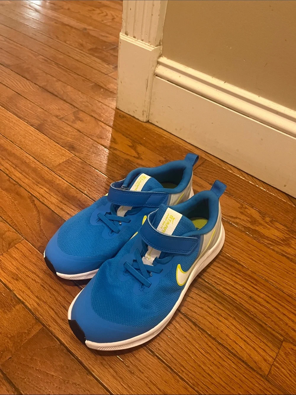 Nike Boys Blue Sneakers with Yellow Swoosh